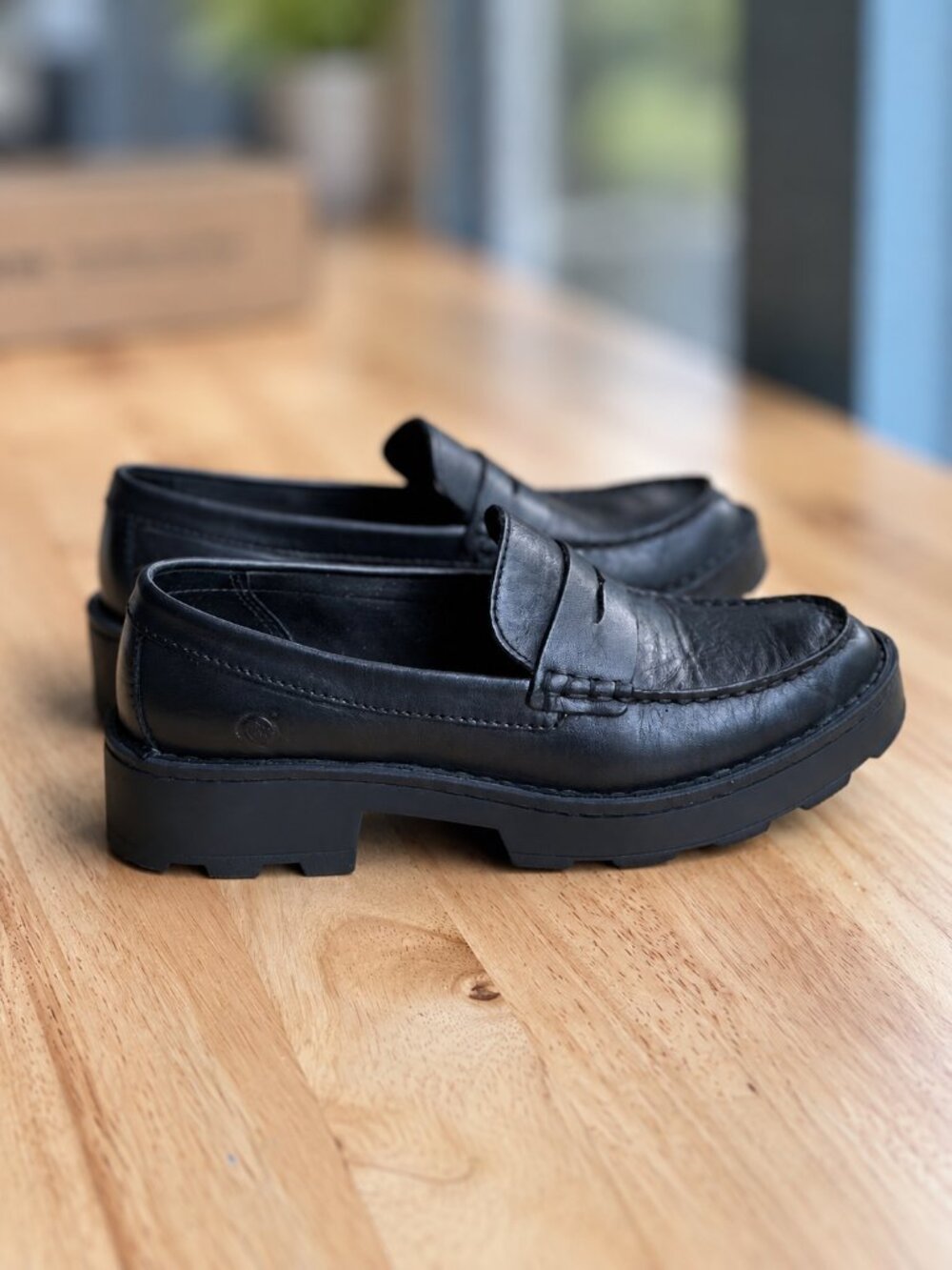 Born Black Leather Penny Loafers Chunky Sole Size 6 - Picture 10 of 16